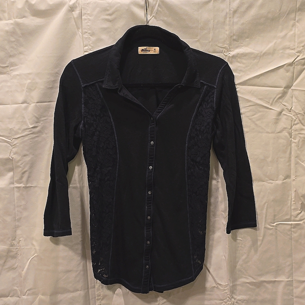 Hollister dark blue wemons med 3/4 shirt button tee